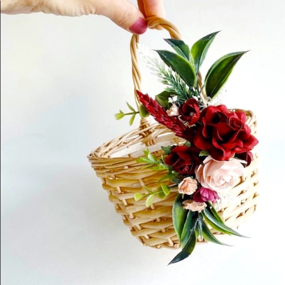 Blush and Ivory Flower Girl Basket & Floral Crown